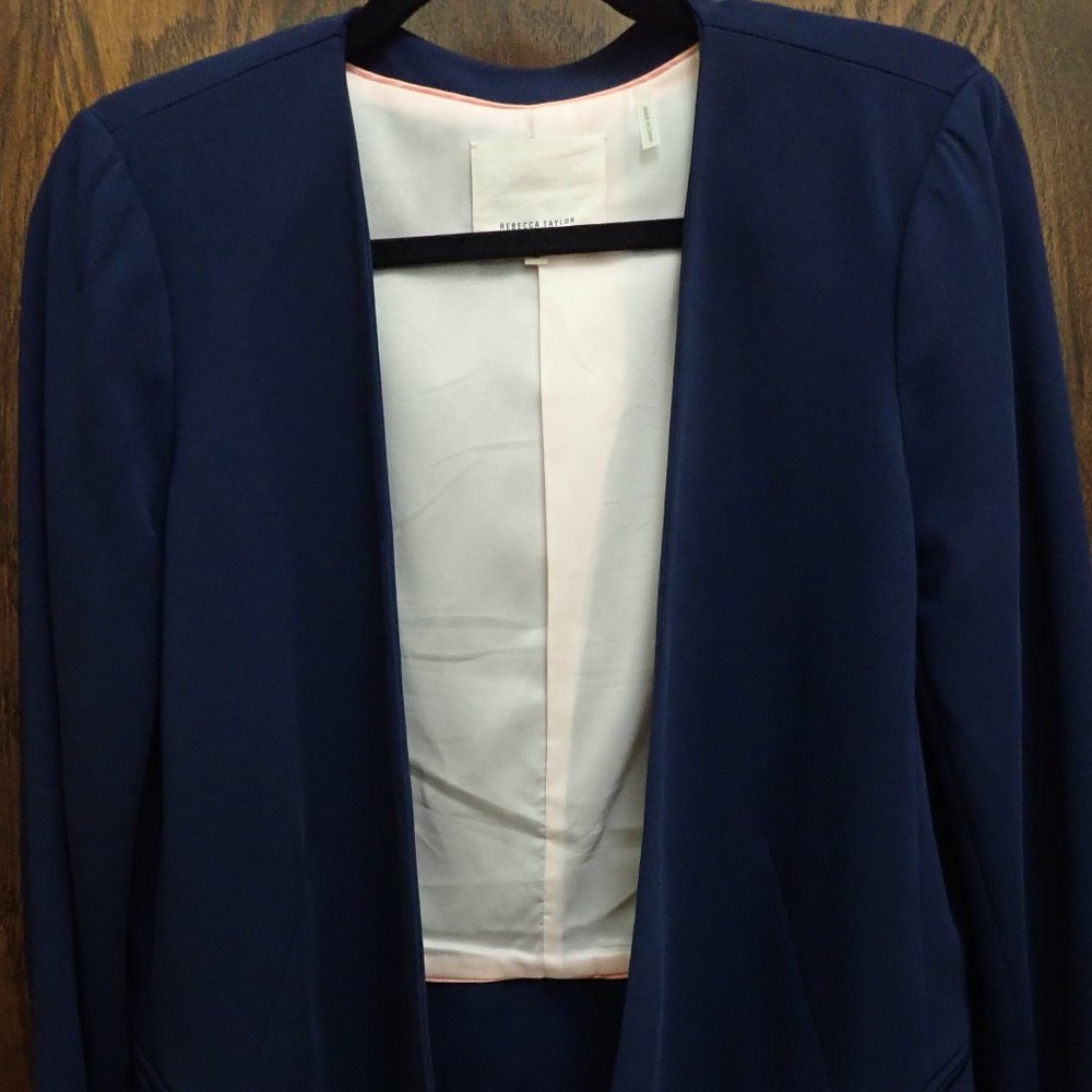 Like new Rebecca Taylor Lined Open Ruffled Navy Blazer US 10 $55
